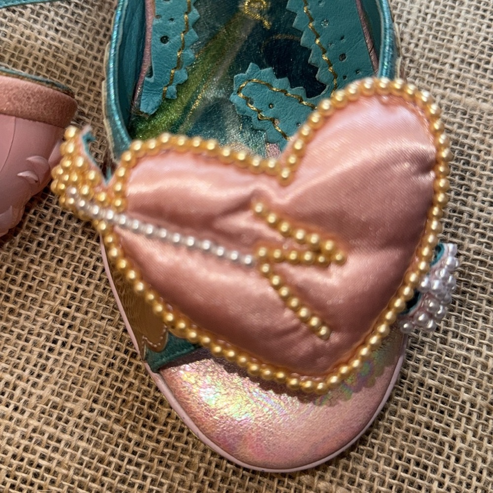 Irregular Choice Teal and Pink Heart Embellished Sandals - Picture 3 of 7